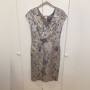 THEIA Brocade Design Metallic Silver Gray Floral
Cocktail Dress